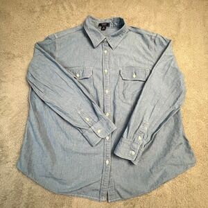 Ralph Lauren Chaps Button Down Shirt Womens 2X Denim Long Sleeve 100% Cotton